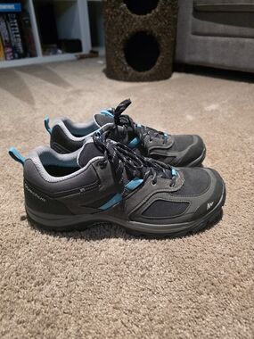 Quechua MH100 WTP Women's Waterproof Hiking Shoes Grey Blue US 10